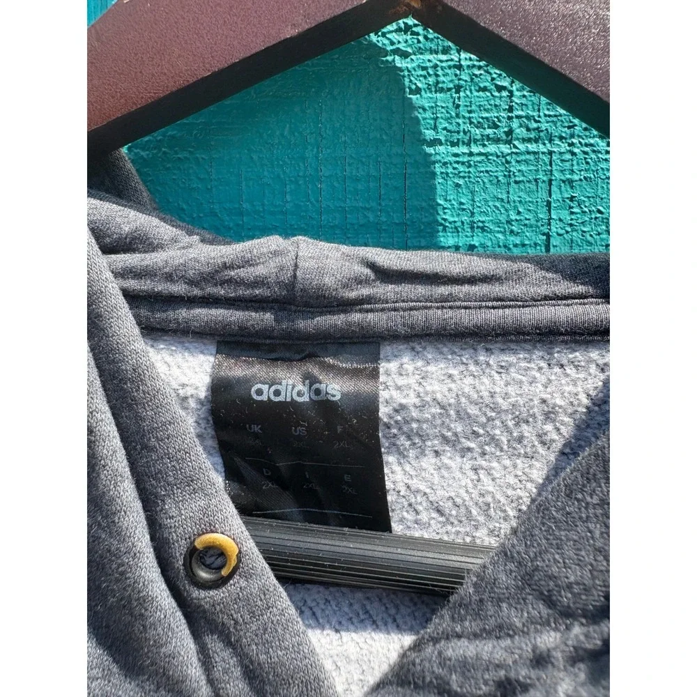 Adidas Mens Essentials Linear Logo Hoodie Gray 3-Stripe Pullover‎ Sweatshirt 2XL